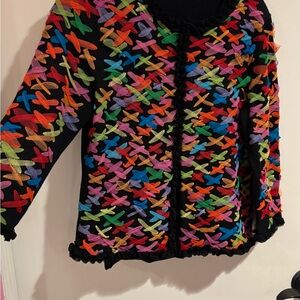 Michael Simon women’s tulle sleeve cardigan sweater jacket size small